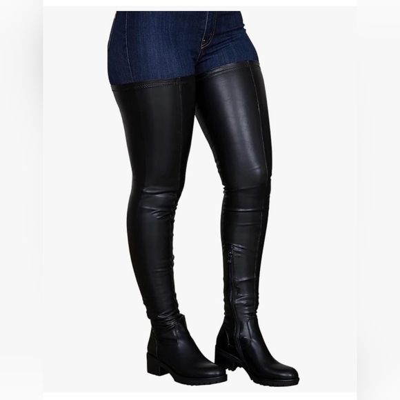Black Faux Leather Over-the-Knee Boots